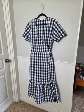 GAP Blue White Gingham Cotton Wrap Midi Dress